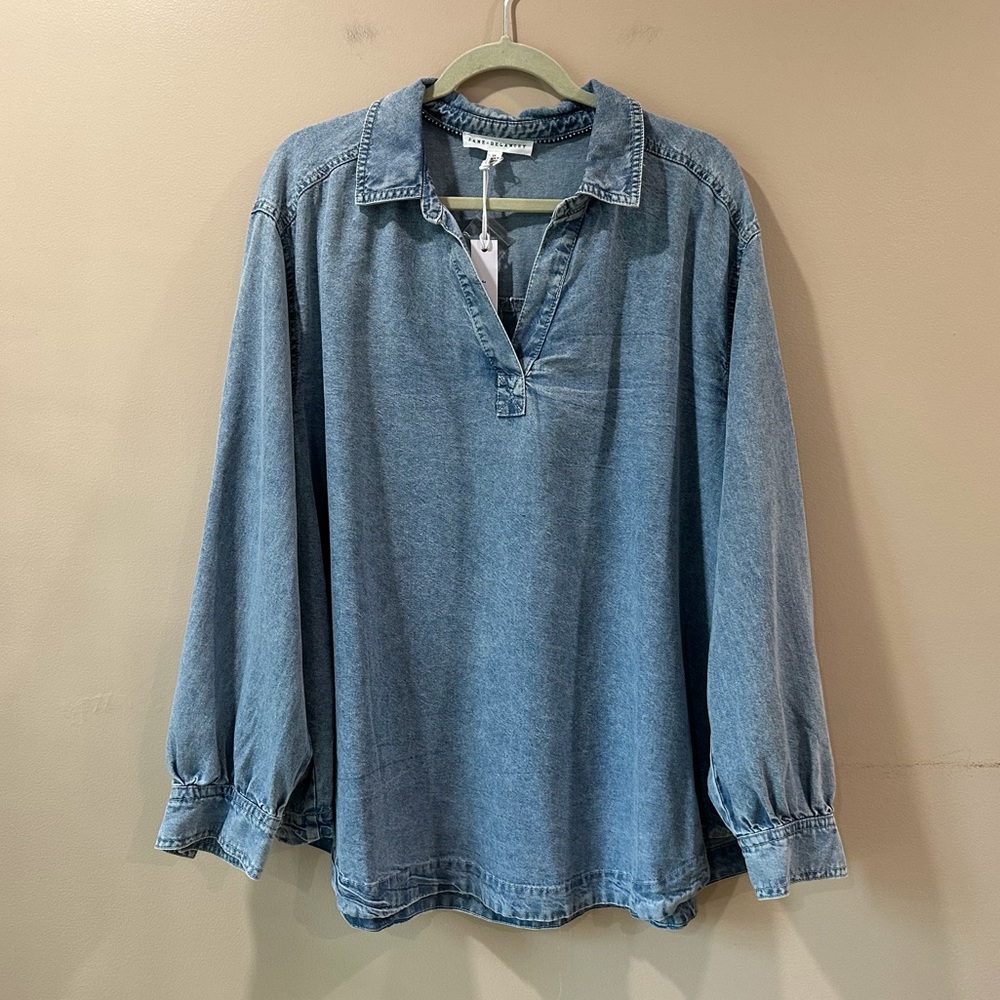 Jane And Delancey Tunic  Top Women Plus 3X Chambray Blue Lyocell Western 90s New